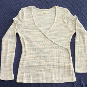 Chelsea28 Cream Multi-Stripe Wrap V-Neck Knit Top